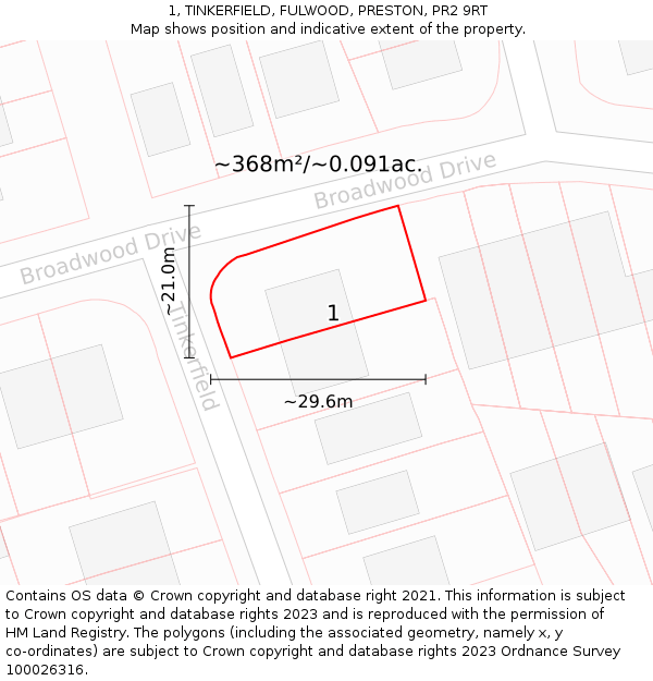1, TINKERFIELD, FULWOOD, PRESTON, PR2 9RT: Plot and title map