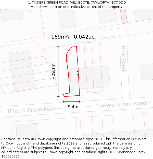 1, TINKERS GREEN ROAD, WILNECOTE, TAMWORTH, B77 5DD: Plot and title map