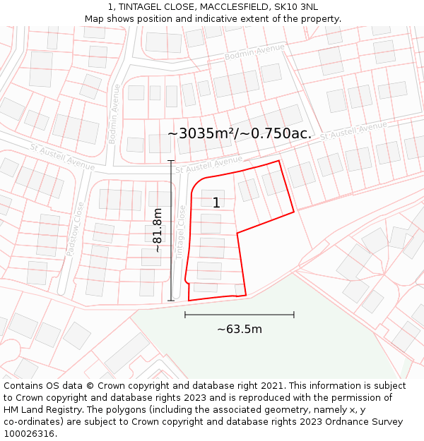 1, TINTAGEL CLOSE, MACCLESFIELD, SK10 3NL: Plot and title map