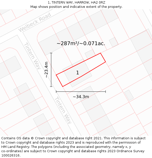 1, TINTERN WAY, HARROW, HA2 0RZ: Plot and title map