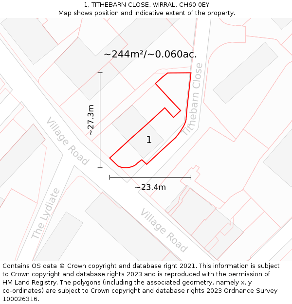1, TITHEBARN CLOSE, WIRRAL, CH60 0EY: Plot and title map