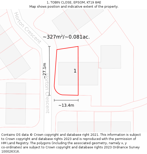 1, TOBIN CLOSE, EPSOM, KT19 8AE: Plot and title map
