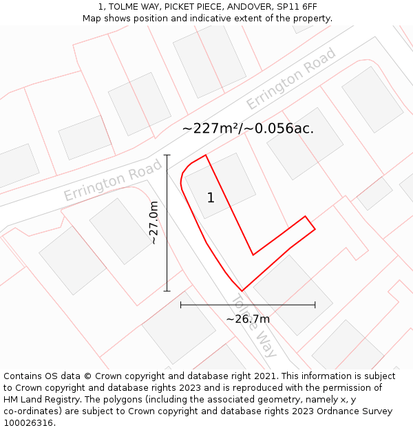 1, TOLME WAY, PICKET PIECE, ANDOVER, SP11 6FF: Plot and title map