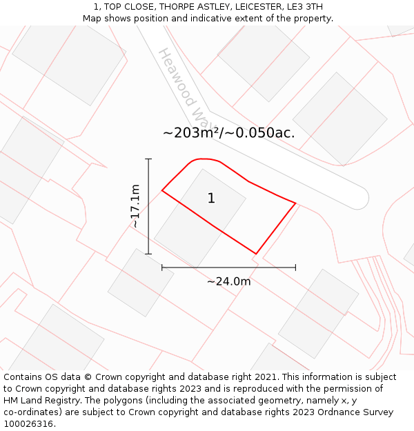 1, TOP CLOSE, THORPE ASTLEY, LEICESTER, LE3 3TH: Plot and title map