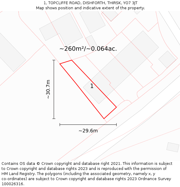 1, TOPCLIFFE ROAD, DISHFORTH, THIRSK, YO7 3JT: Plot and title map