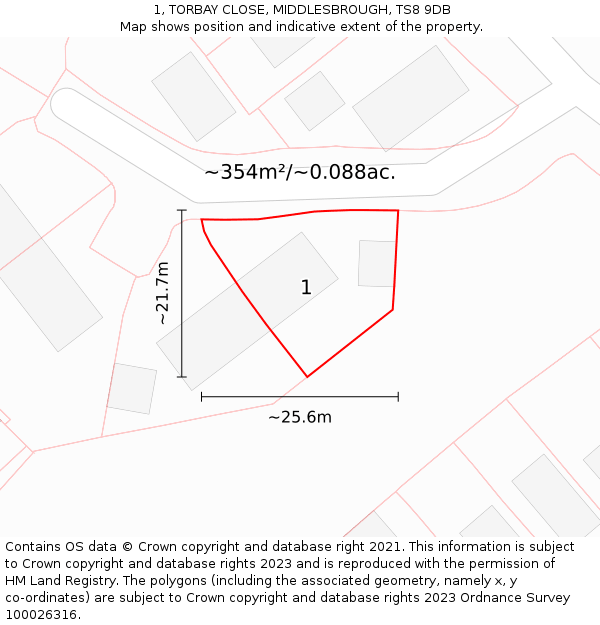 1, TORBAY CLOSE, MIDDLESBROUGH, TS8 9DB: Plot and title map