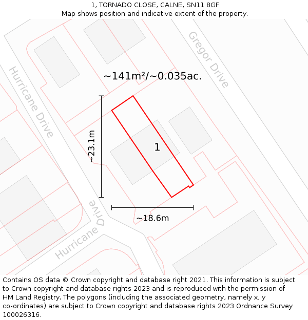 1, TORNADO CLOSE, CALNE, SN11 8GF: Plot and title map