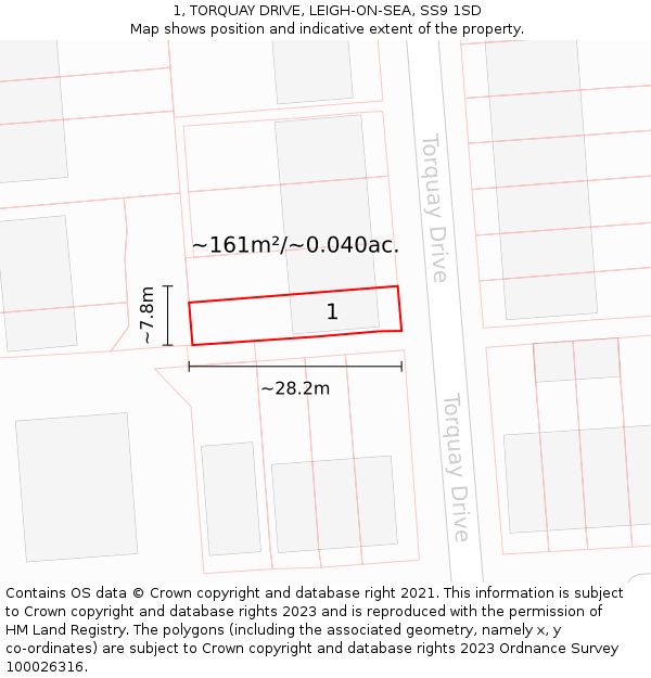 1, TORQUAY DRIVE, LEIGH-ON-SEA, SS9 1SD: Plot and title map