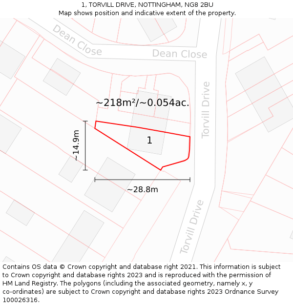 1, TORVILL DRIVE, NOTTINGHAM, NG8 2BU: Plot and title map