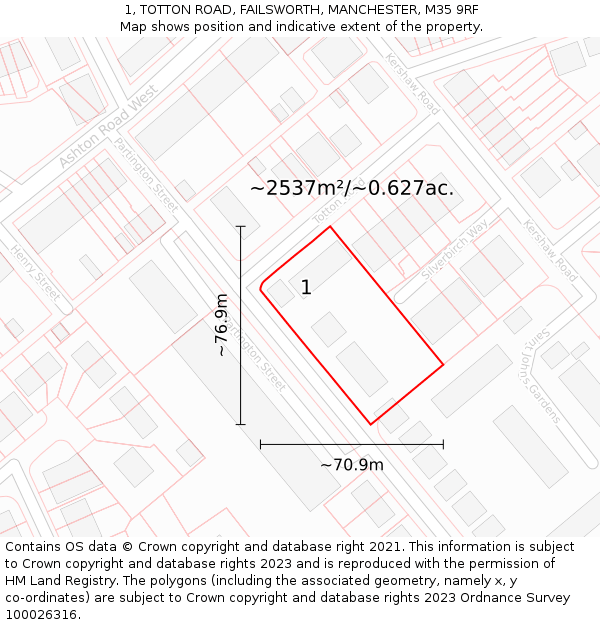 1, TOTTON ROAD, FAILSWORTH, MANCHESTER, M35 9RF: Plot and title map