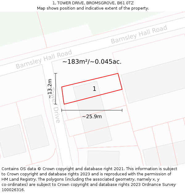 1, TOWER DRIVE, BROMSGROVE, B61 0TZ: Plot and title map