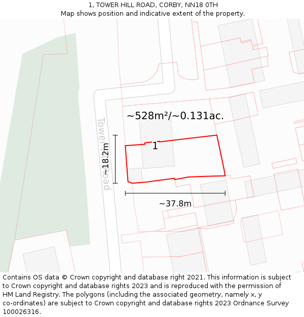 1, TOWER HILL ROAD, CORBY, NN18 0TH: Plot and title map