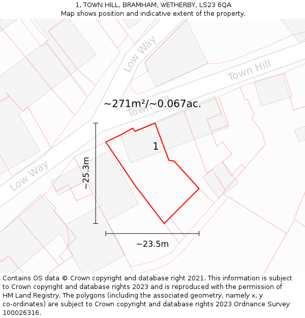 1, TOWN HILL, BRAMHAM, WETHERBY, LS23 6QA: Plot and title map