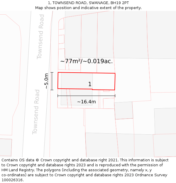 1, TOWNSEND ROAD, SWANAGE, BH19 2PT: Plot and title map