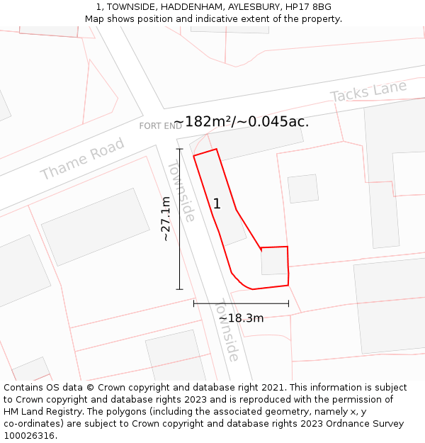 1, TOWNSIDE, HADDENHAM, AYLESBURY, HP17 8BG: Plot and title map