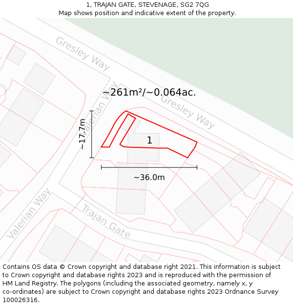 1, TRAJAN GATE, STEVENAGE, SG2 7QG: Plot and title map