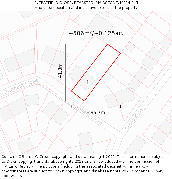 1, TRAPFIELD CLOSE, BEARSTED, MAIDSTONE, ME14 4HT: Plot and title map