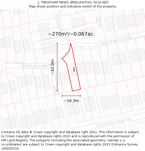 1, TRENTHAM MEWS, BRIDLINGTON, YO16 6ED: Plot and title map