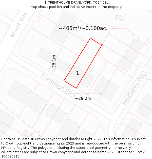 1, TRENTHOLME DRIVE, YORK, YO24 1EL: Plot and title map