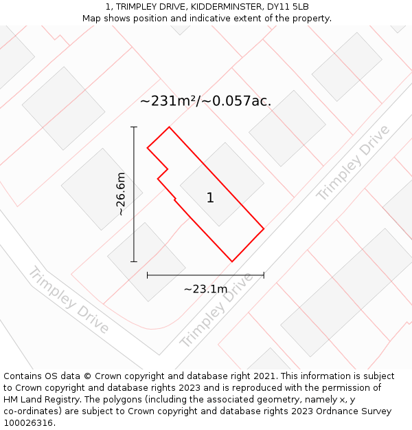 1, TRIMPLEY DRIVE, KIDDERMINSTER, DY11 5LB: Plot and title map