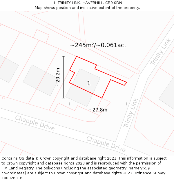 1, TRINITY LINK, HAVERHILL, CB9 0DN: Plot and title map