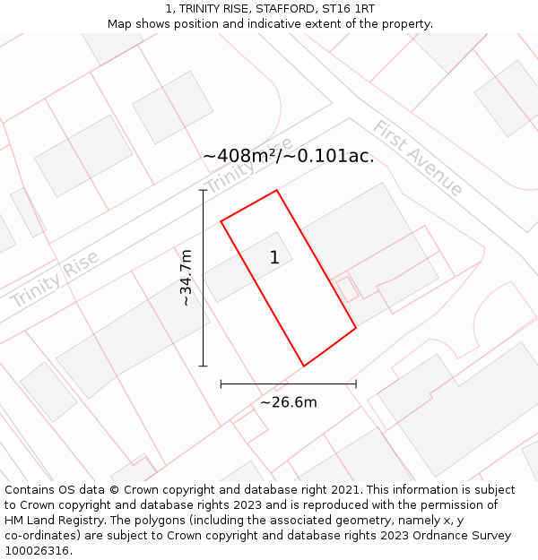 1, TRINITY RISE, STAFFORD, ST16 1RT: Plot and title map