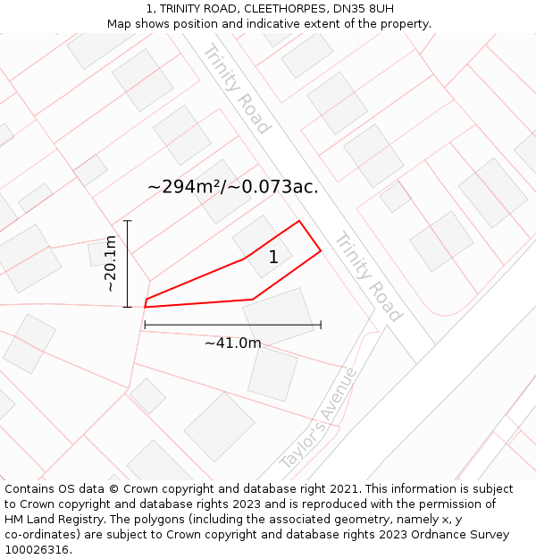 1, TRINITY ROAD, CLEETHORPES, DN35 8UH: Plot and title map
