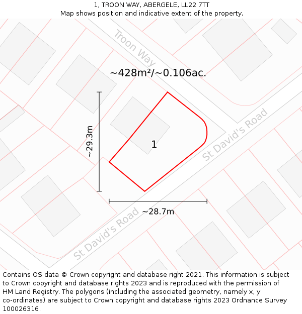 1, TROON WAY, ABERGELE, LL22 7TT: Plot and title map