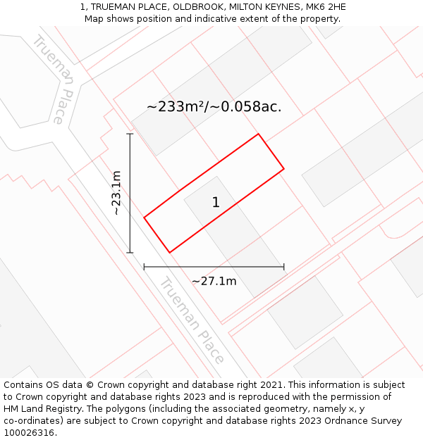 1, TRUEMAN PLACE, OLDBROOK, MILTON KEYNES, MK6 2HE: Plot and title map
