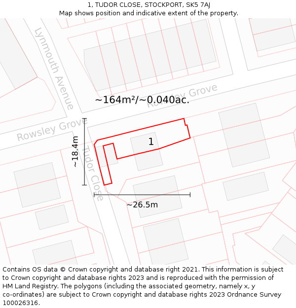 1, TUDOR CLOSE, STOCKPORT, SK5 7AJ: Plot and title map