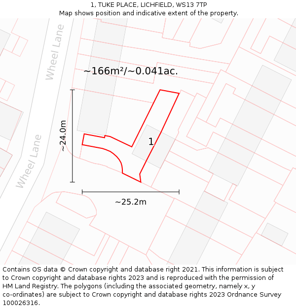 1, TUKE PLACE, LICHFIELD, WS13 7TP: Plot and title map