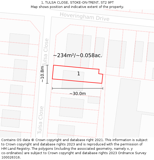 1, TULSA CLOSE, STOKE-ON-TRENT, ST2 9PT: Plot and title map