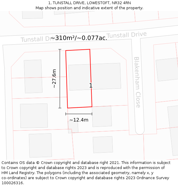 1, TUNSTALL DRIVE, LOWESTOFT, NR32 4RN: Plot and title map