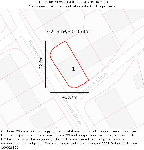1, TURMERIC CLOSE, EARLEY, READING, RG6 5GU: Plot and title map