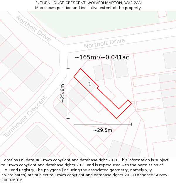 1, TURNHOUSE CRESCENT, WOLVERHAMPTON, WV2 2AN: Plot and title map