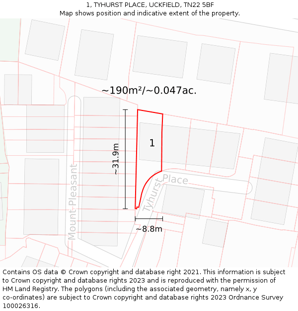 1, TYHURST PLACE, UCKFIELD, TN22 5BF: Plot and title map