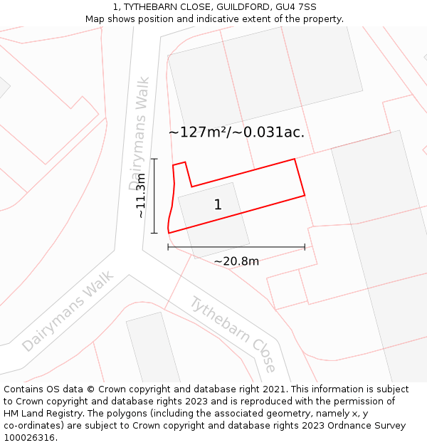 1, TYTHEBARN CLOSE, GUILDFORD, GU4 7SS: Plot and title map