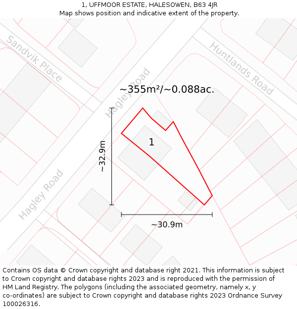 1, UFFMOOR ESTATE, HALESOWEN, B63 4JR: Plot and title map