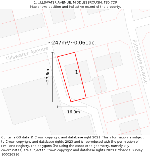 1, ULLSWATER AVENUE, MIDDLESBROUGH, TS5 7DP: Plot and title map