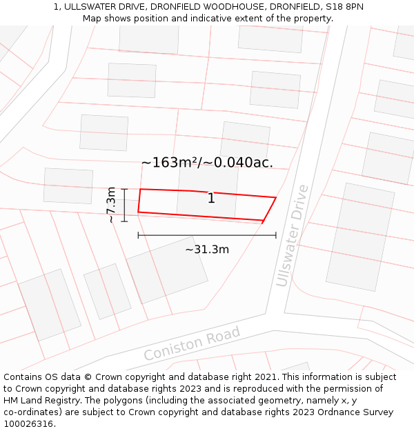 1, ULLSWATER DRIVE, DRONFIELD WOODHOUSE, DRONFIELD, S18 8PN: Plot and title map