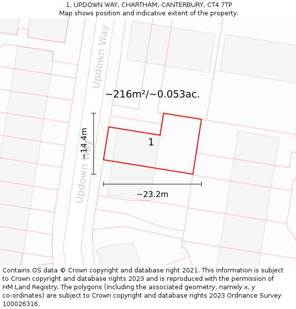 1, UPDOWN WAY, CHARTHAM, CANTERBURY, CT4 7TP: Plot and title map