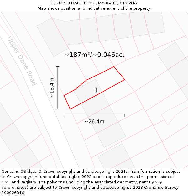1, UPPER DANE ROAD, MARGATE, CT9 2NA: Plot and title map