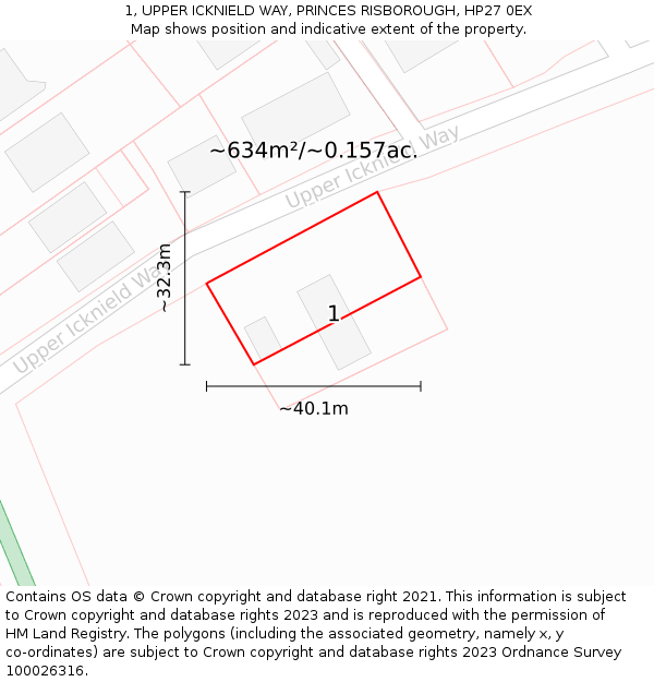 1, UPPER ICKNIELD WAY, PRINCES RISBOROUGH, HP27 0EX: Plot and title map