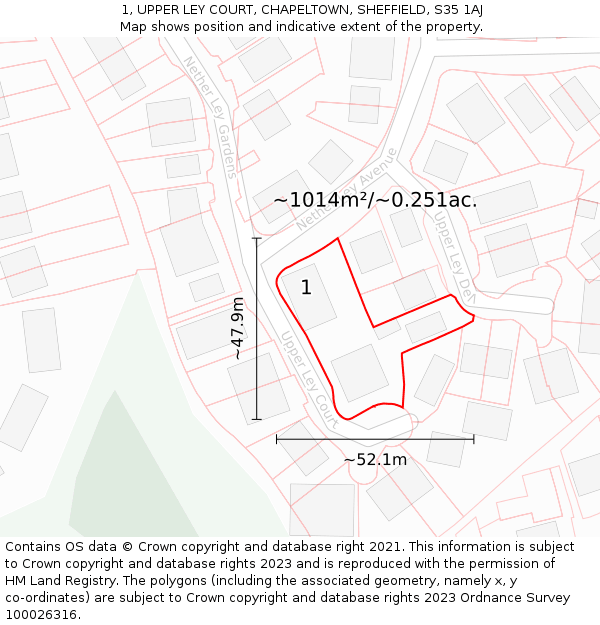 1, UPPER LEY COURT, CHAPELTOWN, SHEFFIELD, S35 1AJ: Plot and title map