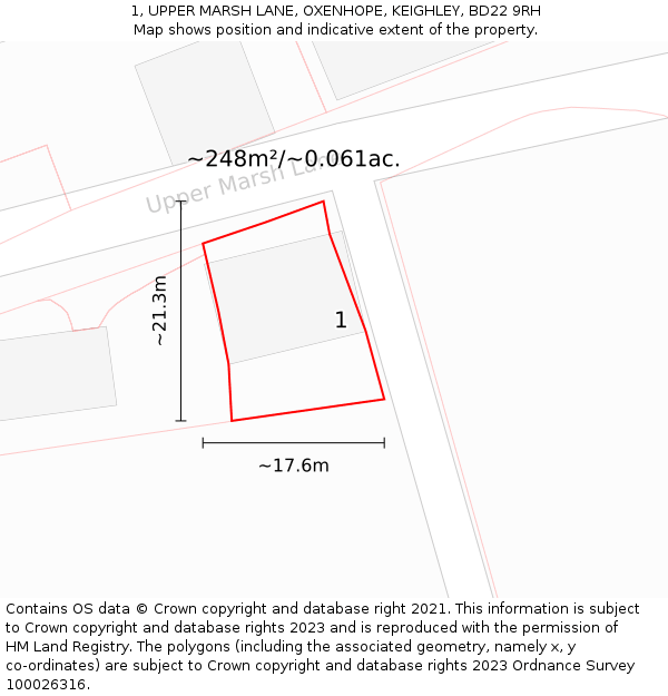 1, UPPER MARSH LANE, OXENHOPE, KEIGHLEY, BD22 9RH: Plot and title map