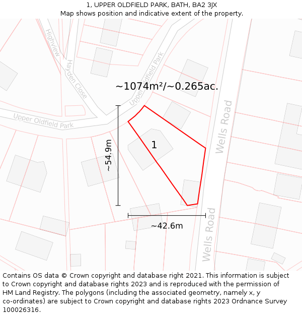 1, UPPER OLDFIELD PARK, BATH, BA2 3JX: Plot and title map