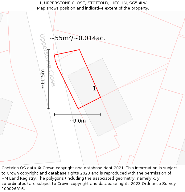 1, UPPERSTONE CLOSE, STOTFOLD, HITCHIN, SG5 4LW: Plot and title map
