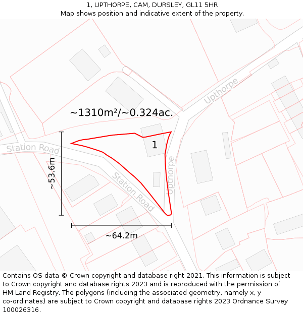 1, UPTHORPE, CAM, DURSLEY, GL11 5HR: Plot and title map