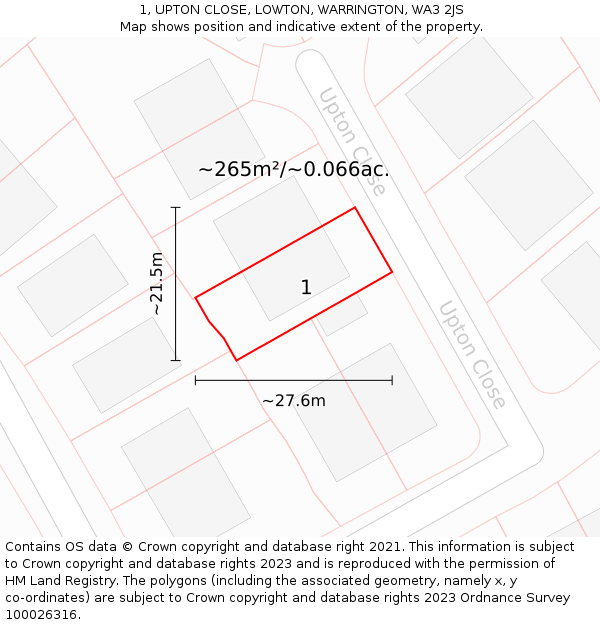 1, UPTON CLOSE, LOWTON, WARRINGTON, WA3 2JS: Plot and title map