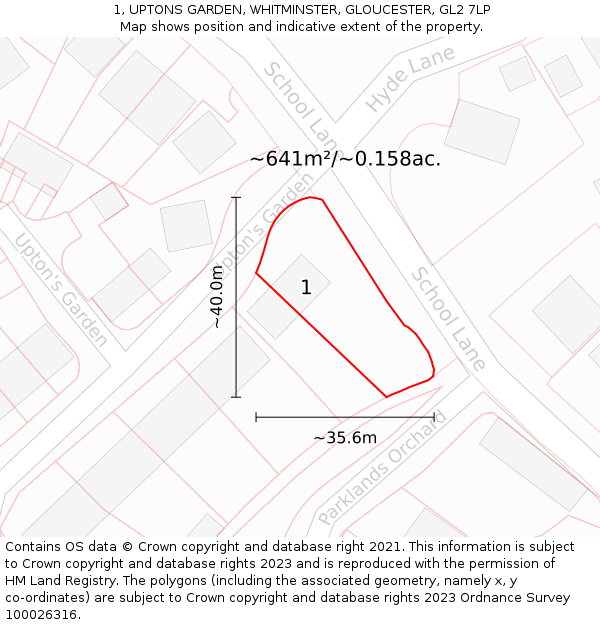 1, UPTONS GARDEN, WHITMINSTER, GLOUCESTER, GL2 7LP: Plot and title map